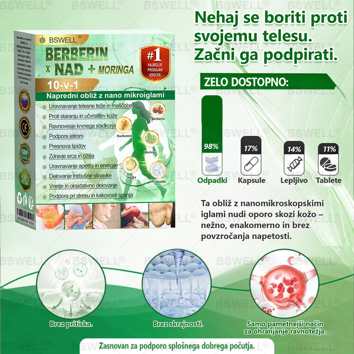 ❤️BSWELL® Nano mikroneedling shujševalni obliž (Samo enkrat na dan, vidne spremembe v 28 dneh)  ✅ Za debelost, zdravje srca in ožilja, sladkorno bolezen, spalno apnejo, zdravje črevesja, težave s sklepi in še več.